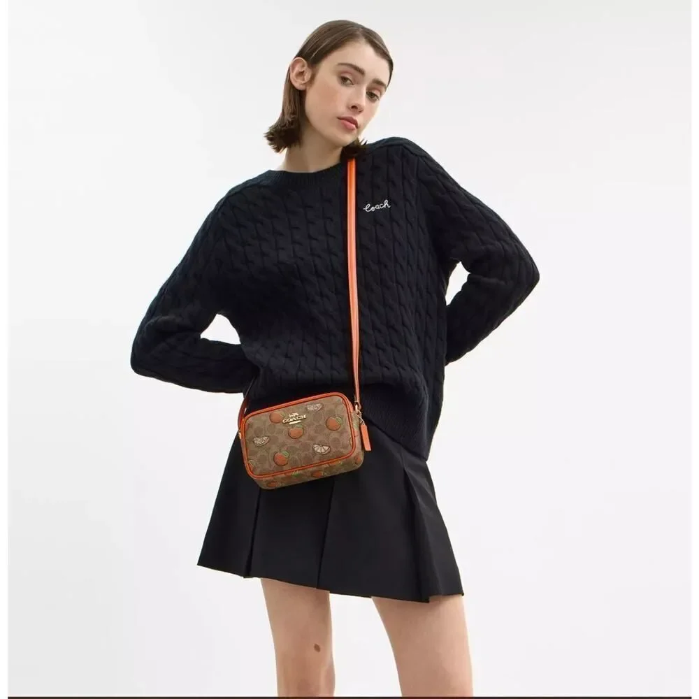 NWT Coach CBA81 Mini Jamie Camera Bag In Signature Canvas With Orange Print